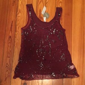 Burgundy beaded designed tank top